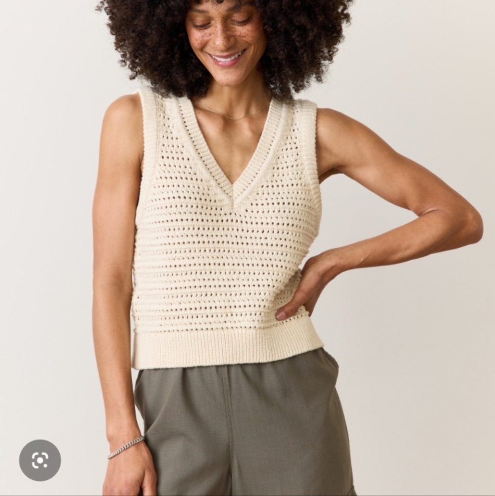 Marine Layer Cream Crochet V-Neck Sweater Vest
